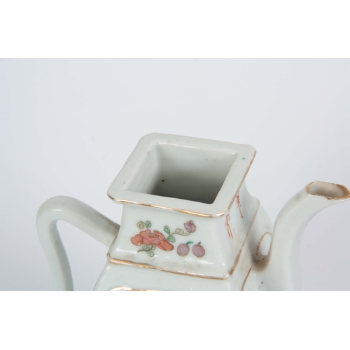 152 - A 19th CENTURY CHINESE FAMILLE ROSE PORCELAIN TEAPOT the body with painted panels depicting oriental... 