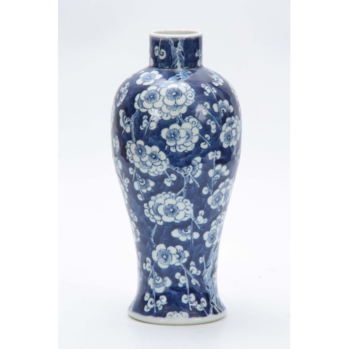 156 - A 19TH CENTURY CHINESE BULBOUS VASE decorated with blossoming prunus flowers - having a four-charact... 