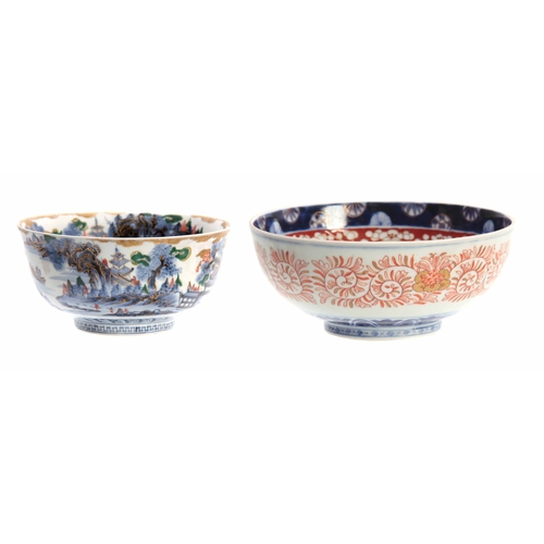 163 - AN UNUSUAL LATE 19TH CENTURY IMARI DEEP BOWL decorated in a blue palette highlighted with gilt and g... 