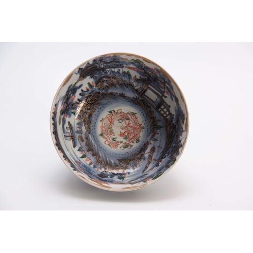 163 - AN UNUSUAL LATE 19TH CENTURY IMARI DEEP BOWL decorated in a blue palette highlighted with gilt and g... 