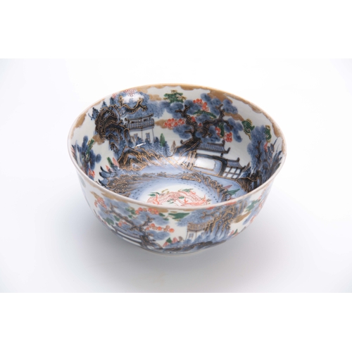 163 - AN UNUSUAL LATE 19TH CENTURY IMARI DEEP BOWL decorated in a blue palette highlighted with gilt and g... 