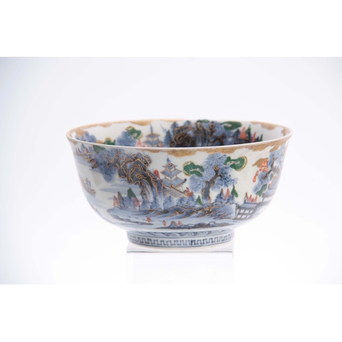 163 - AN UNUSUAL LATE 19TH CENTURY IMARI DEEP BOWL decorated in a blue palette highlighted with gilt and g... 