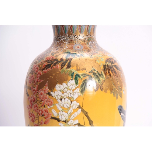 171 - A LATE 19TH CENTURY JAPANESE LARGE SHOULDERED TAPERING VASE decorated with birds, in flowering branc... 