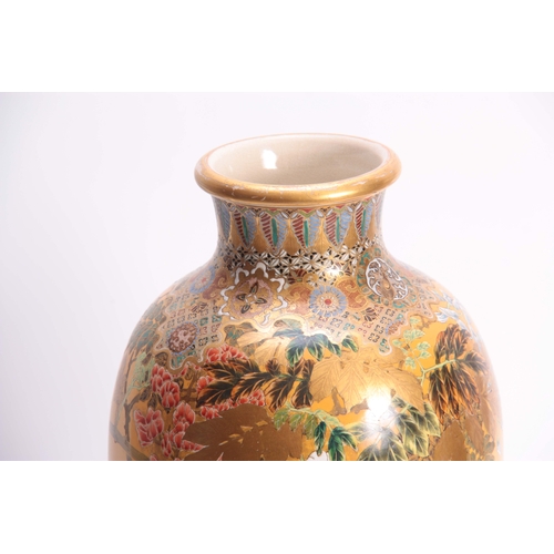 171 - A LATE 19TH CENTURY JAPANESE LARGE SHOULDERED TAPERING VASE decorated with birds, in flowering branc... 