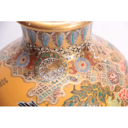 171 - A LATE 19TH CENTURY JAPANESE LARGE SHOULDERED TAPERING VASE decorated with birds, in flowering branc... 