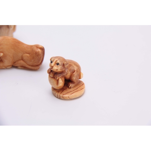 179 - A COLLECTION OF SEVEN EARLY 20TH CENTURY IVORY NETSUKE sculptured as various animals all with charac... 