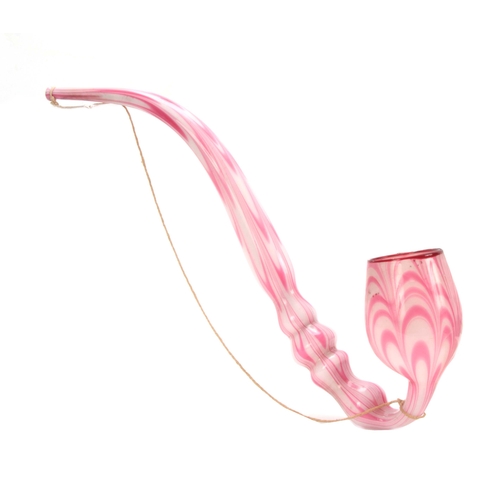 18 - A LARGE 19TH CENTURY STOURBRIDGE GLASS PIPE of twisted pink and opaque design 50cm overall.