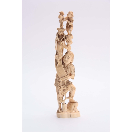 187 - A GOOD 19TH CENTURY JAPANESE CARVED IVORY TOWER FIGURE finely detailed with engraved decoration on a... 