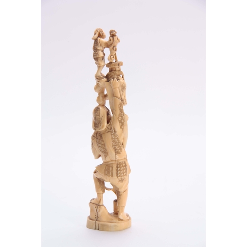 187 - A GOOD 19TH CENTURY JAPANESE CARVED IVORY TOWER FIGURE finely detailed with engraved decoration on a... 