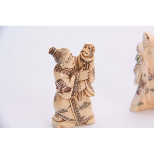 190 - A COLLECTION OF FOUR EARLY 20th CENTURY IVORY NETSUKE sculptured as various figures all with charact... 