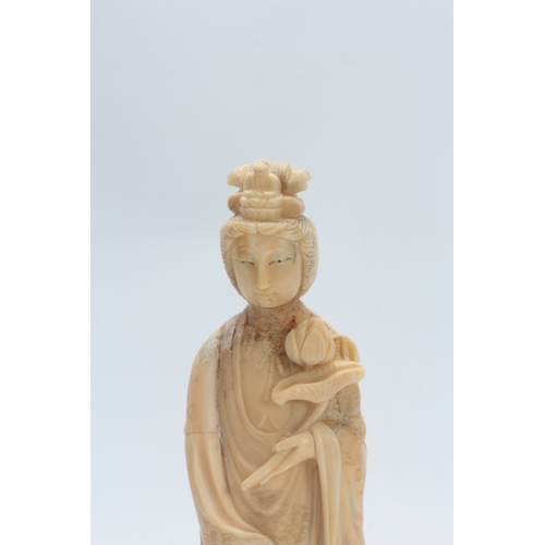 197 - A LATE 19th CENTURY CHINESE IVORY SCULPTURE modelled as Guanyin with buddha crown 24.5cm high