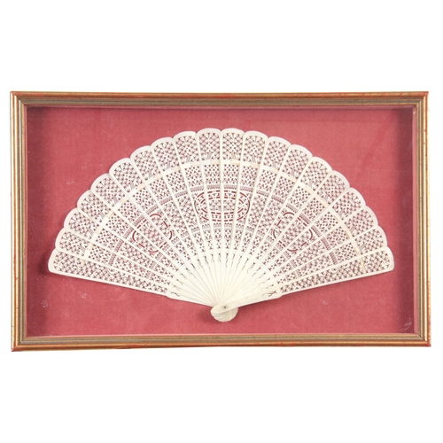 209 - A 19th CENTURY FINLEY PIERCED CHINESE CANTONESE IVORY FAN comprising 18 stick with identical guard e... 