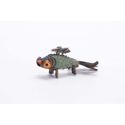 223 - A LATE 19TH EARLY 20TH CENTURY JAPANESE  ARTICULATED SILVER METAL AND COLOURED ENAMEL MODEL OF FISH ... 