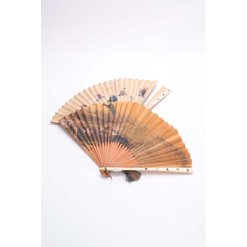 226 - TWO LATE 19TH CENTURY JAPANESE SHIBAYANA IVORY HANDLED FANS set with different raised insects to the... 