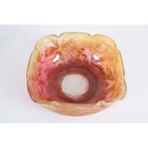 24 - AN EARLY 20TH CENTURY SYLISED CAMEO GLASS SQUARE SHAPED BOWL BY DAUM NANCY decorated with leaf work ... 