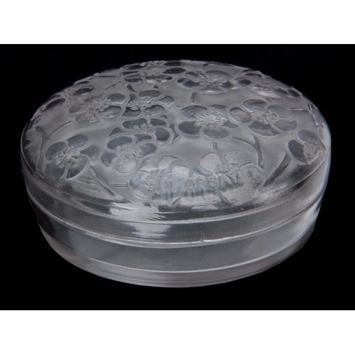 34 - R LALIQUE. AN EARLY 20TH CENTURY CIRCULAR 'LE LYS' LIDDED BOWL AND COVER FOR D'ORSAY with relief mou... 