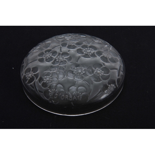 34 - R LALIQUE. AN EARLY 20TH CENTURY CIRCULAR 'LE LYS' LIDDED BOWL AND COVER FOR D'ORSAY with relief mou... 