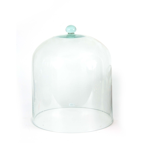 5 - A LARGE LATE 19TH CENTURY DOMED GLASS CLOCHE with glass ball handle 37cm high 31cm diameter