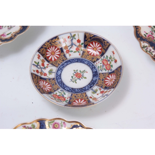 80 - A SET OF THREE FIRST PERIOD WORCESTER  POLYCHROME SCALLOP-EDGE SHALLOW DISHES richly decorated with ... 