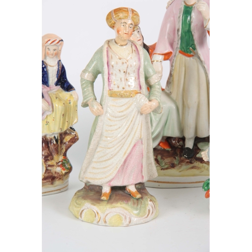 97 - A SELECTION OF FOUR 19TH CENTURY STAFFORDSHIRE FIGURES comprising  Turkish scenes, one of musicians ... 