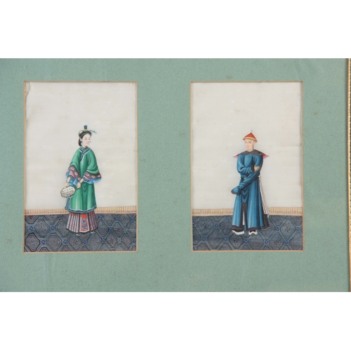 258 - A FRAMED GROUP OF ELEVEN 19TH CENTURY CHINESE WATERCOLOURS ON RICE PAPER depicting standing figures ... 