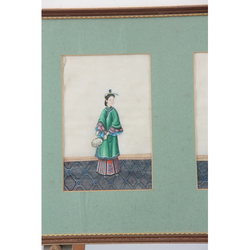 258 - A FRAMED GROUP OF ELEVEN 19TH CENTURY CHINESE WATERCOLOURS ON RICE PAPER depicting standing figures ... 