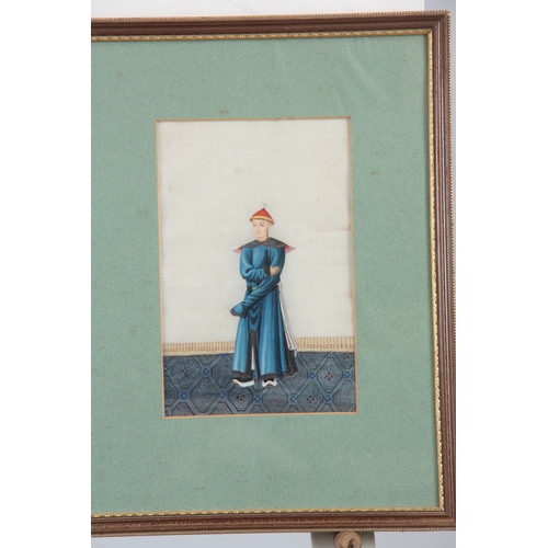 258 - A FRAMED GROUP OF ELEVEN 19TH CENTURY CHINESE WATERCOLOURS ON RICE PAPER depicting standing figures ... 