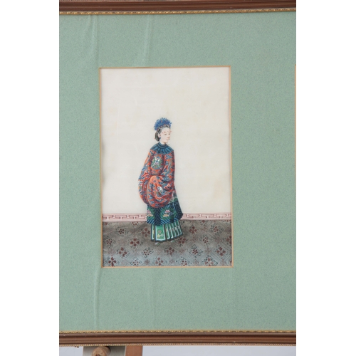 258 - A FRAMED GROUP OF ELEVEN 19TH CENTURY CHINESE WATERCOLOURS ON RICE PAPER depicting standing figures ... 