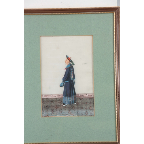 258 - A FRAMED GROUP OF ELEVEN 19TH CENTURY CHINESE WATERCOLOURS ON RICE PAPER depicting standing figures ... 