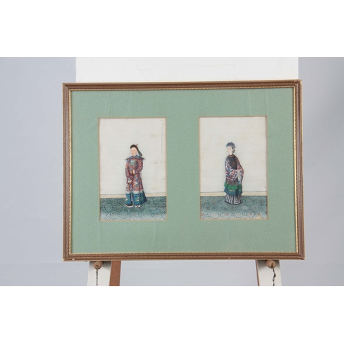 258 - A FRAMED GROUP OF ELEVEN 19TH CENTURY CHINESE WATERCOLOURS ON RICE PAPER depicting standing figures ... 