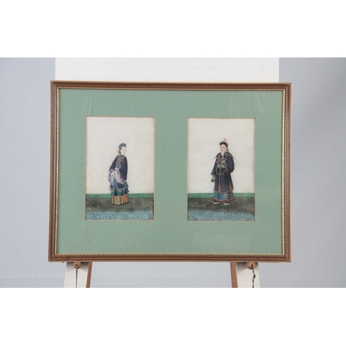 258 - A FRAMED GROUP OF ELEVEN 19TH CENTURY CHINESE WATERCOLOURS ON RICE PAPER depicting standing figures ... 