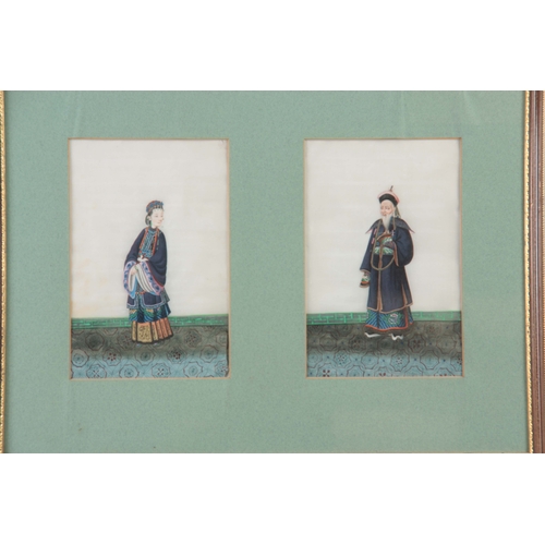 258 - A FRAMED GROUP OF ELEVEN 19TH CENTURY CHINESE WATERCOLOURS ON RICE PAPER depicting standing figures ... 