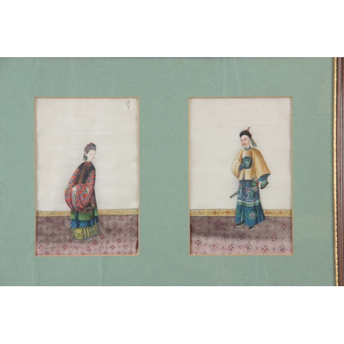 258 - A FRAMED GROUP OF ELEVEN 19TH CENTURY CHINESE WATERCOLOURS ON RICE PAPER depicting standing figures ... 