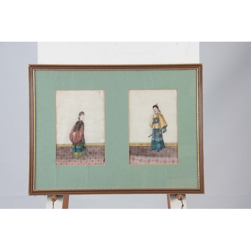 258 - A FRAMED GROUP OF ELEVEN 19TH CENTURY CHINESE WATERCOLOURS ON RICE PAPER depicting standing figures ... 