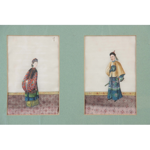 258 - A FRAMED GROUP OF ELEVEN 19TH CENTURY CHINESE WATERCOLOURS ON RICE PAPER depicting standing figures ... 