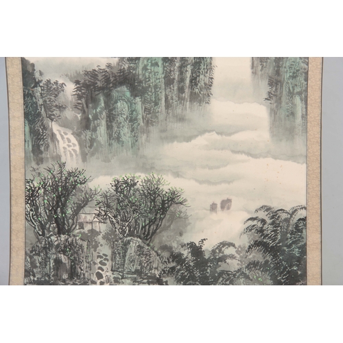 259 - TWO MEIJI PERIOD JAPANESE WATERCOLOUR HANGING SCROLLS depicting mountain scenes with script and sign... 