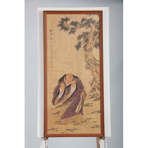 261 - 19TH CENTURY JAPANESE WATERCOLOUR ON PAPER depicting a robed scholar in a tree-lined landscape setti... 