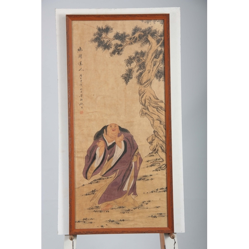 261 - 19TH CENTURY JAPANESE WATERCOLOUR ON PAPER depicting a robed scholar in a tree-lined landscape setti... 