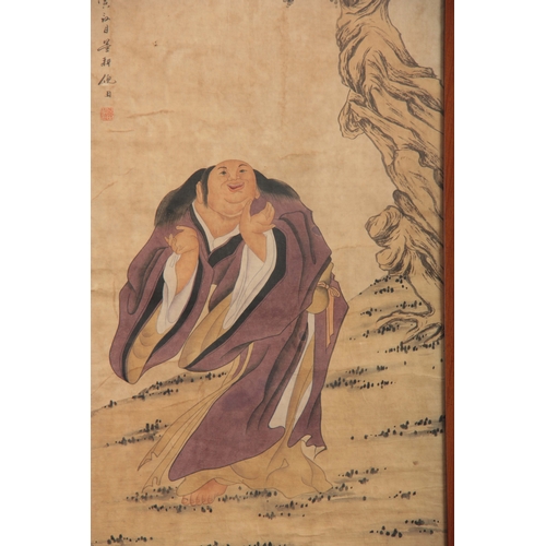 261 - 19TH CENTURY JAPANESE WATERCOLOUR ON PAPER depicting a robed scholar in a tree-lined landscape setti... 