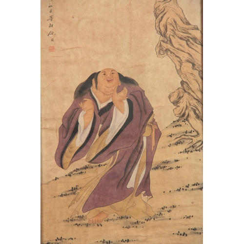 261 - 19TH CENTURY JAPANESE WATERCOLOUR ON PAPER depicting a robed scholar in a tree-lined landscape setti... 