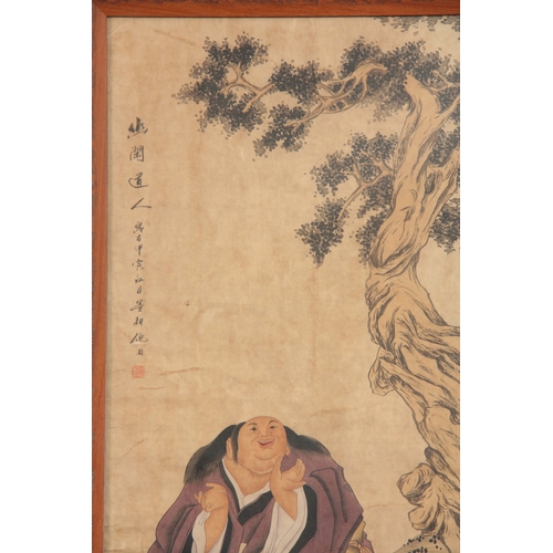 261 - 19TH CENTURY JAPANESE WATERCOLOUR ON PAPER depicting a robed scholar in a tree-lined landscape setti... 