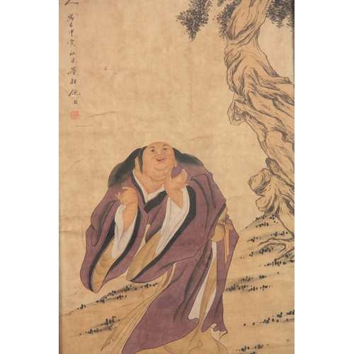 261 - 19TH CENTURY JAPANESE WATERCOLOUR ON PAPER depicting a robed scholar in a tree-lined landscape setti... 