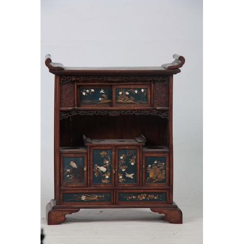 281 - A JAPANESE MEIJI PERIOD COLLECTORS CABINET having fine Chinoiserie decorated panels inlaid with moth... 