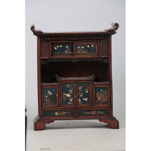 281 - A JAPANESE MEIJI PERIOD COLLECTORS CABINET having fine Chinoiserie decorated panels inlaid with moth... 