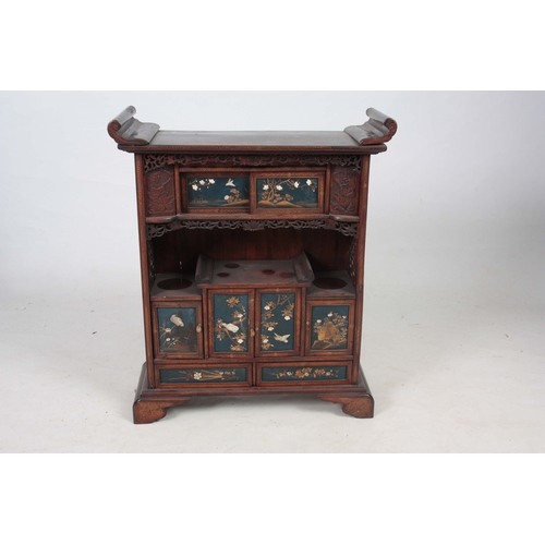 281 - A JAPANESE MEIJI PERIOD COLLECTORS CABINET having fine Chinoiserie decorated panels inlaid with moth... 