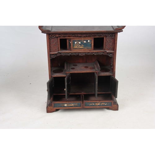 281 - A JAPANESE MEIJI PERIOD COLLECTORS CABINET having fine Chinoiserie decorated panels inlaid with moth... 