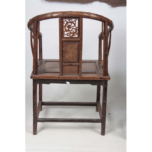 296 - A PAIR OF 18TH / 19TH CENTURY JICHIMU / CHICKEN WING WOOD ARMCHAIRS having arched simulated bamboo s... 