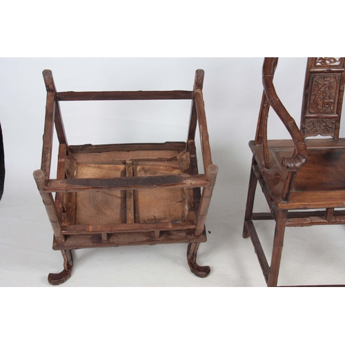 296 - A PAIR OF 18TH / 19TH CENTURY JICHIMU / CHICKEN WING WOOD ARMCHAIRS having arched simulated bamboo s... 