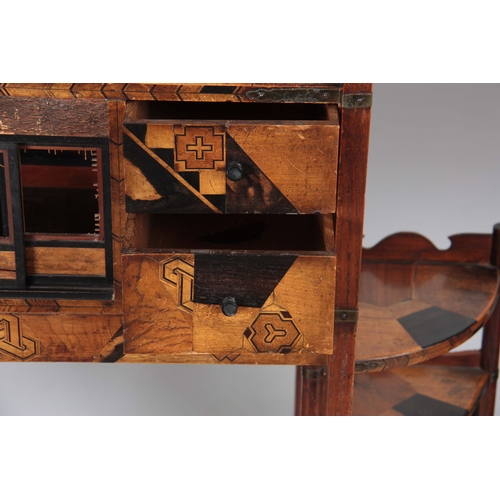 300 - A PAIR OF JAPANESE MEIJI PERIOD SIDE WAHATNOTS / COLLECTORS CABINETS with geometrically inlaid speci... 