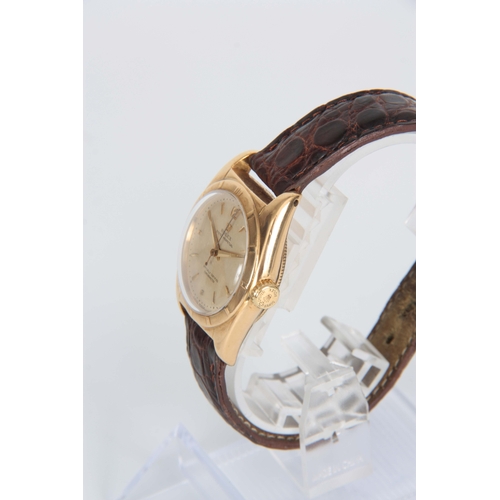 365 - A MID 20th CENTURY 18CT GOLD ROLEX 'BUBBLE BACK' WRISTWATCH on brown crocodile leather strap, the ca... 